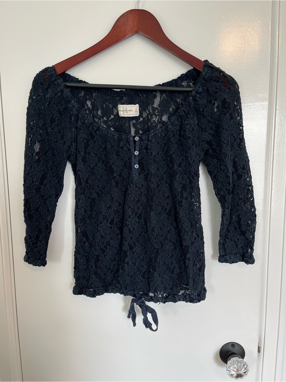 Abercrombie & Fitch Navy Lace Henley Tie-Waist Tunic